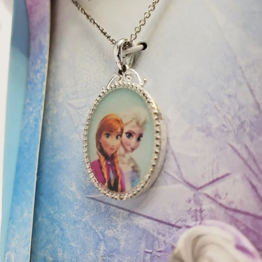 Disney Frozen Anna & Elsa Silver Plated Necklace New